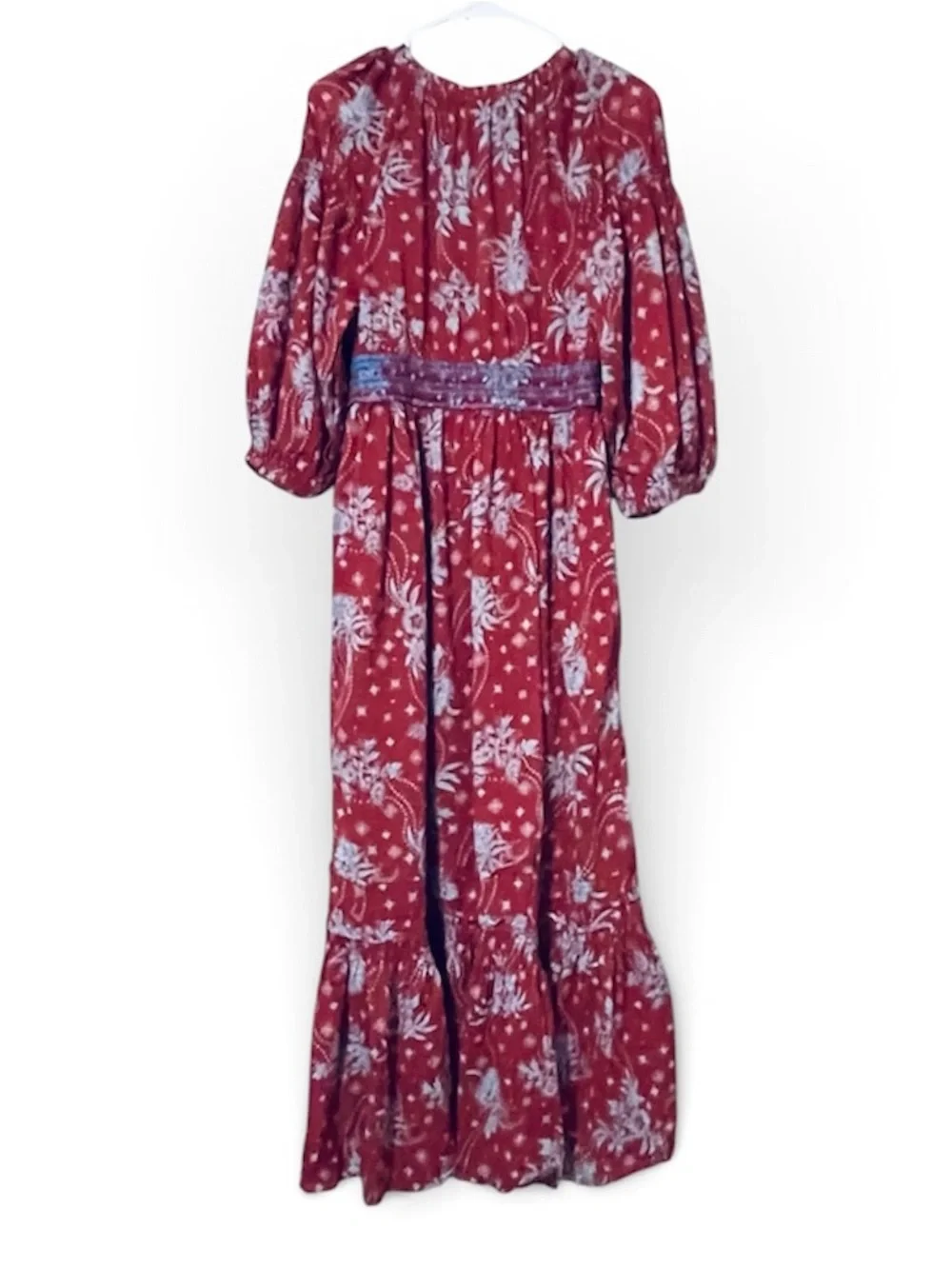 Free People Golden Hour Wine Combo Maxi Dress Red Blue Boho Cottagecore Medium
